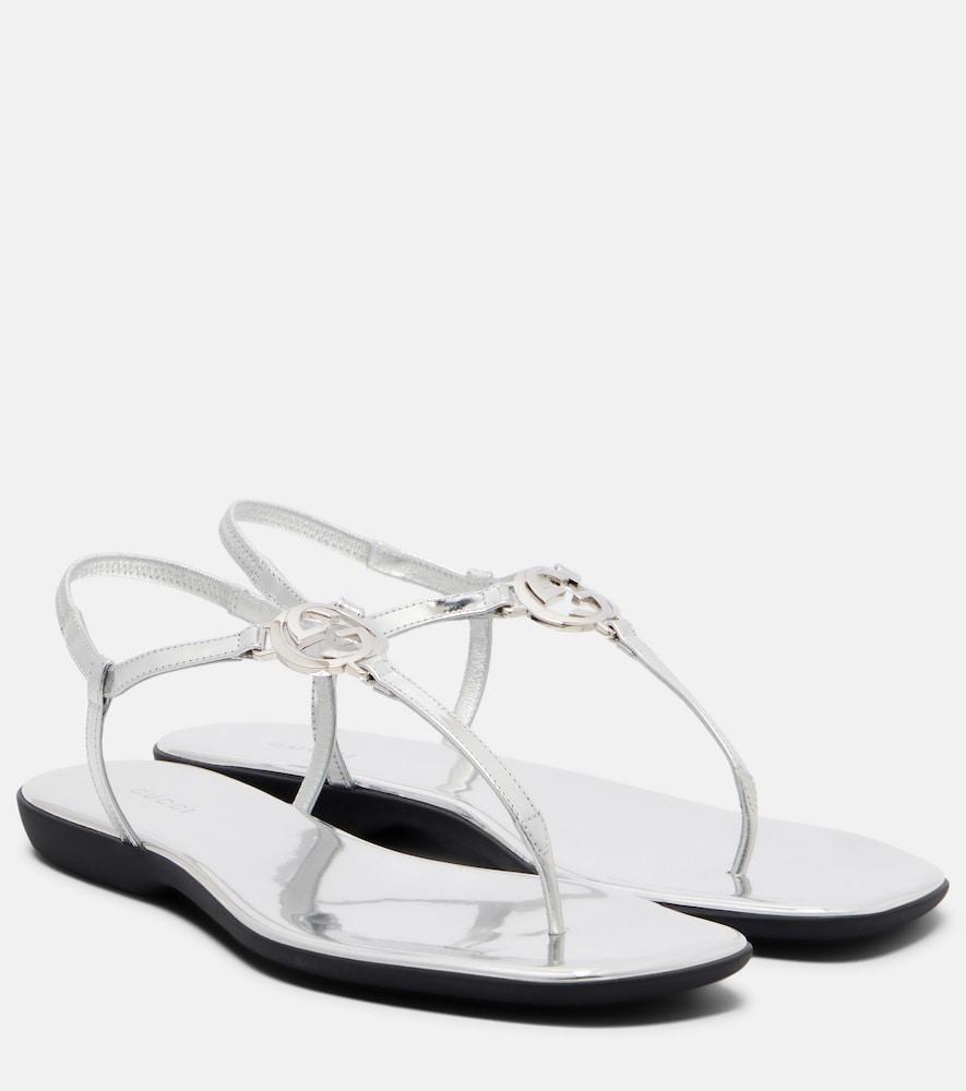 gucci interlocking g metallic leather thong sandals