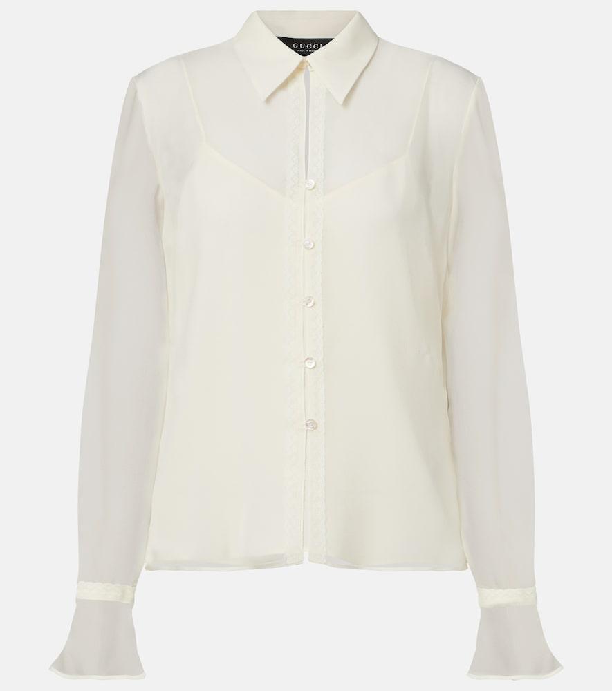 gucci lace-trimmed silk georgette shirt