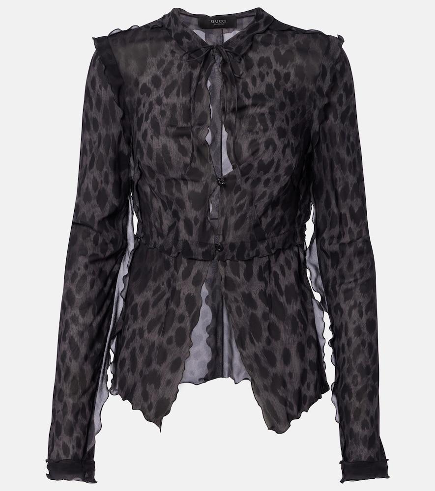 gucci leopard-printed silk blouse