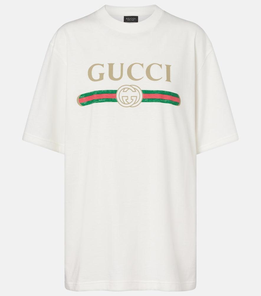 gucci logo cotton jersey and silk t-shirt