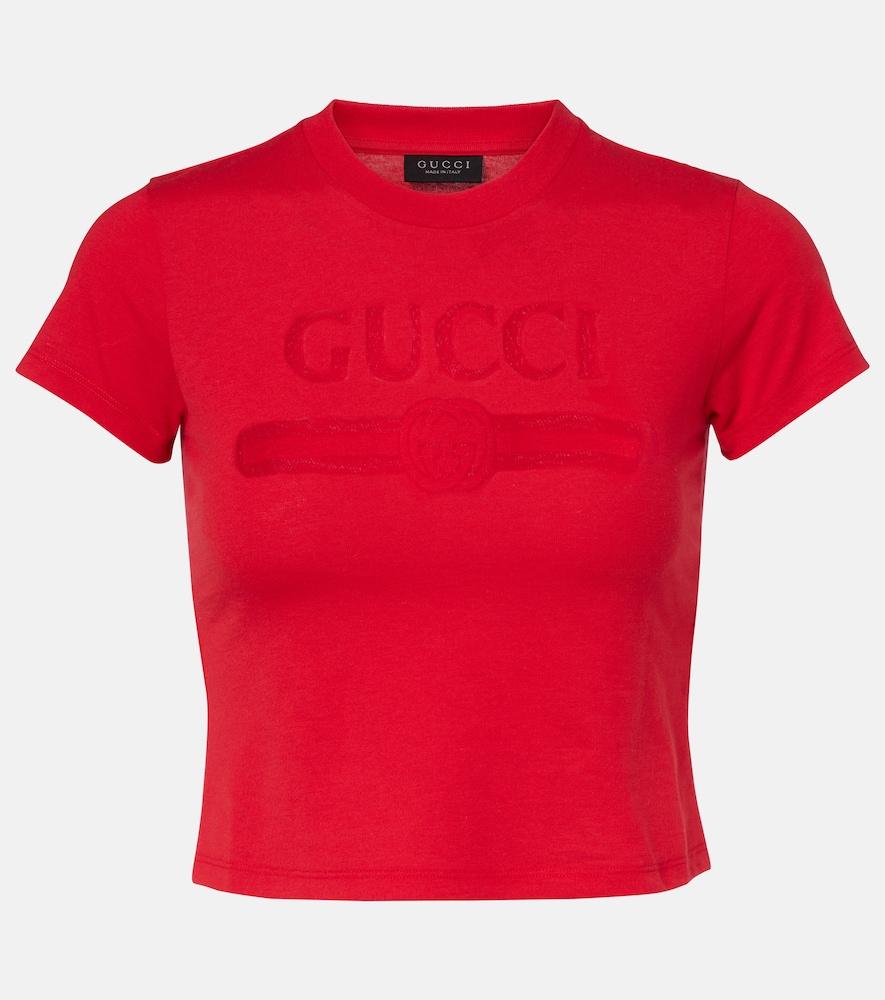 gucci logo cropped cotton-blend jersey t-shirt