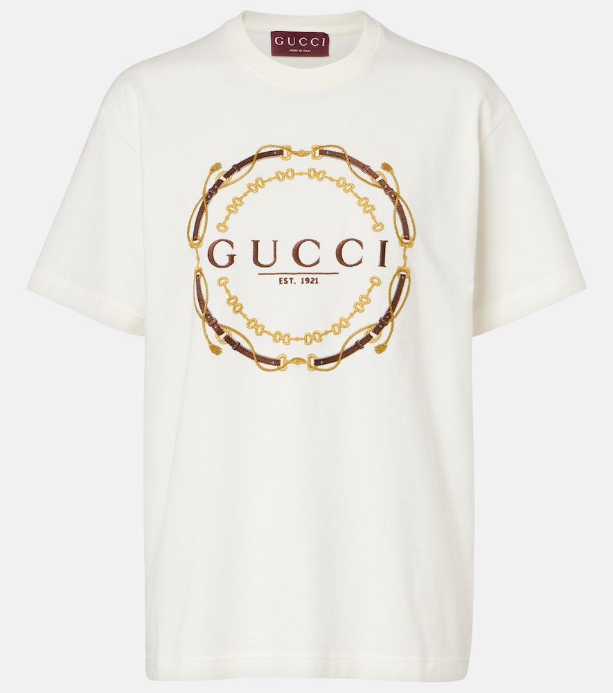 gucci logo embroidered cotton jersey t-shirt