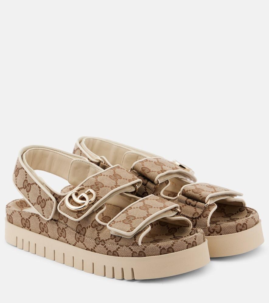 gucci new marmont gg leather-trimmed sandals