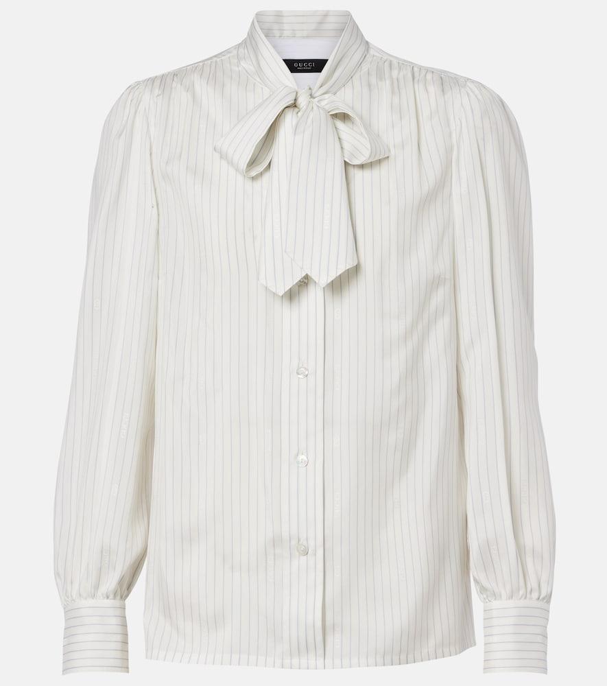 gucci pinstripe tie-neck silk shirt