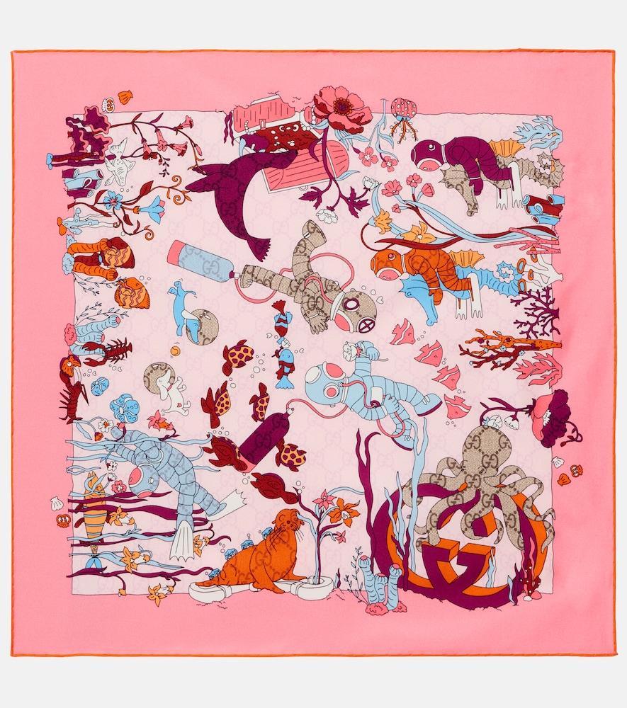 gucci printed silk twill scarf
