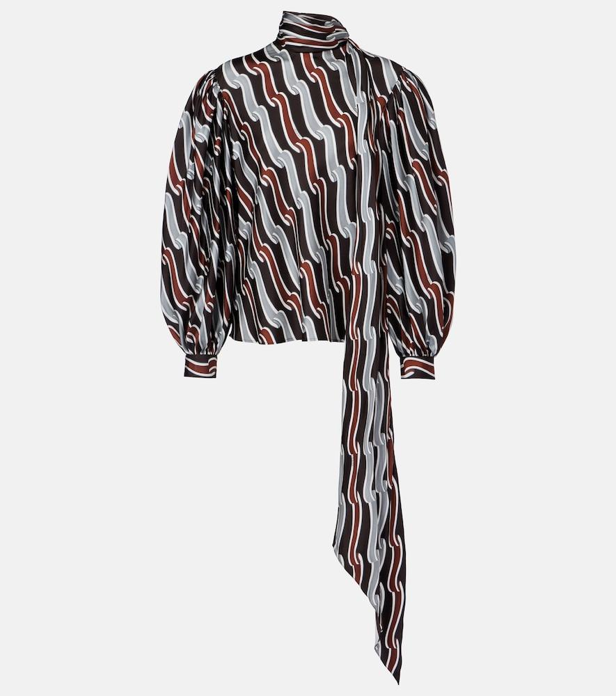 gucci printed tie-neck silk twill blouse
