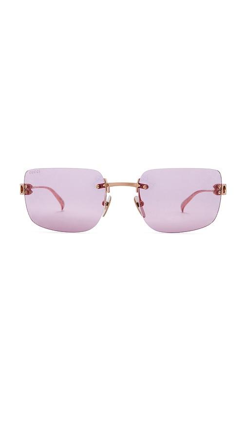 gucci rectangular sunglasses in gold & pink.