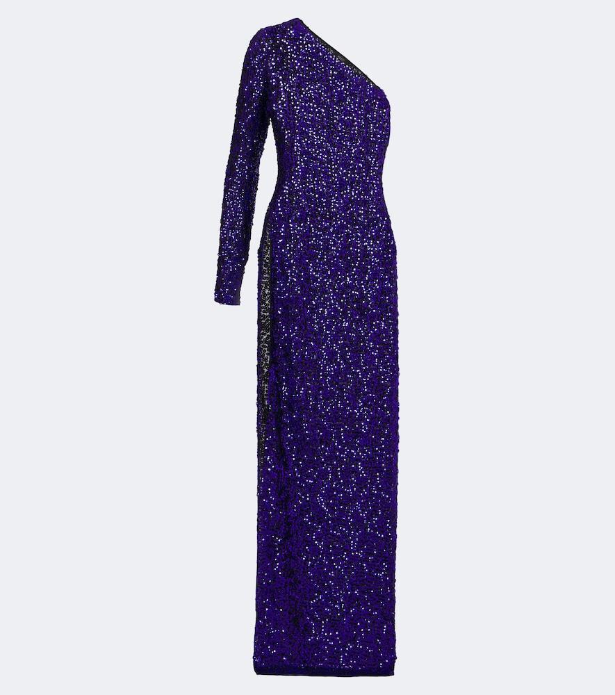 gucci sequined one-shoulder silk gown