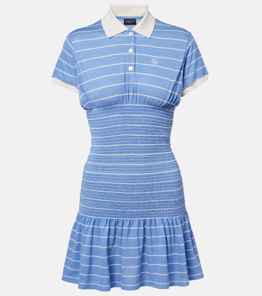gucci shirred striped silk piqué polo dress