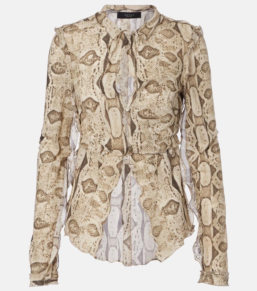 gucci snake-print silk blouse
