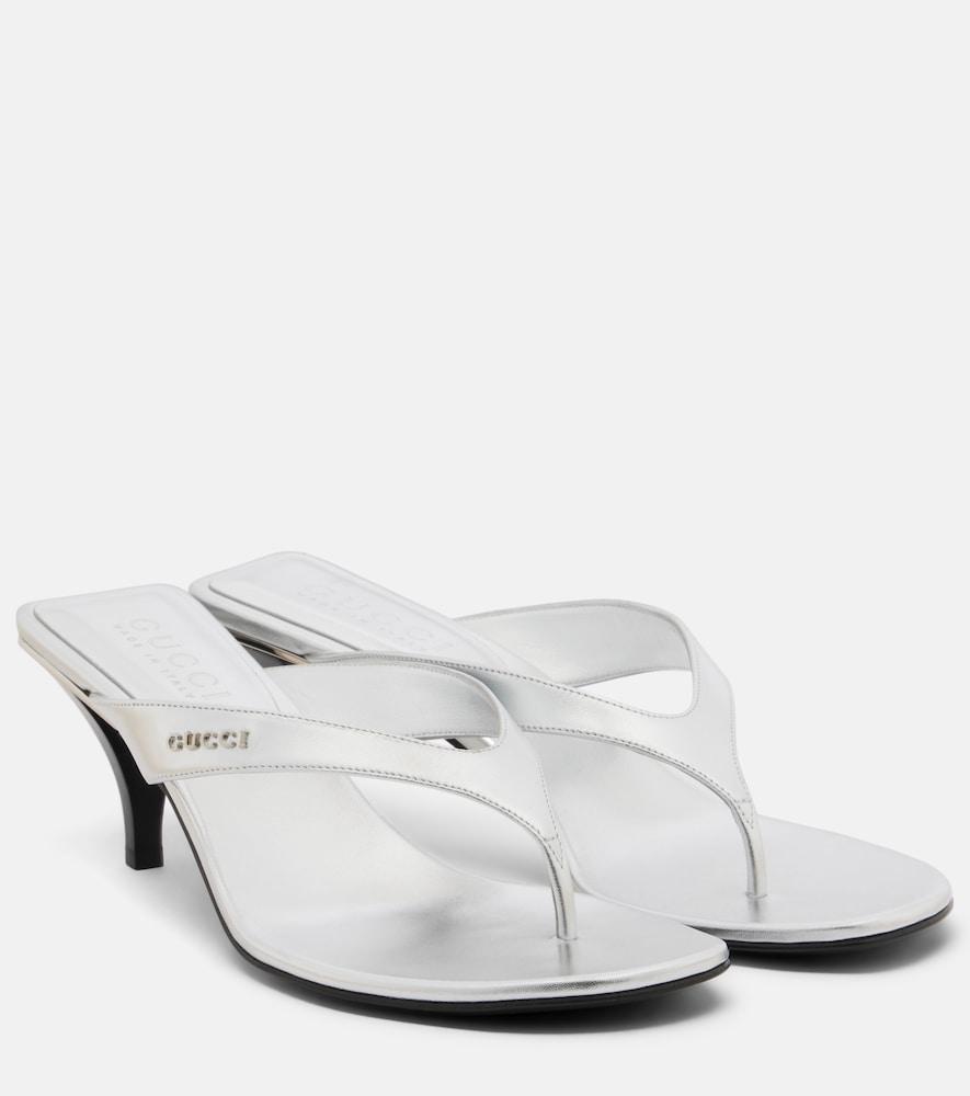 gucci vittoria metallic leather thong sandals