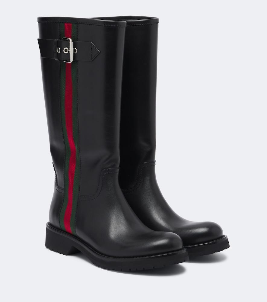 gucci web stripe leather biker boots