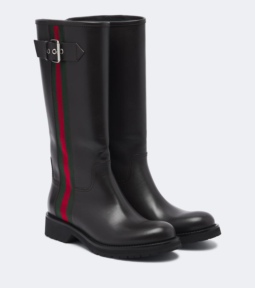 gucci web stripe leather biker boots
