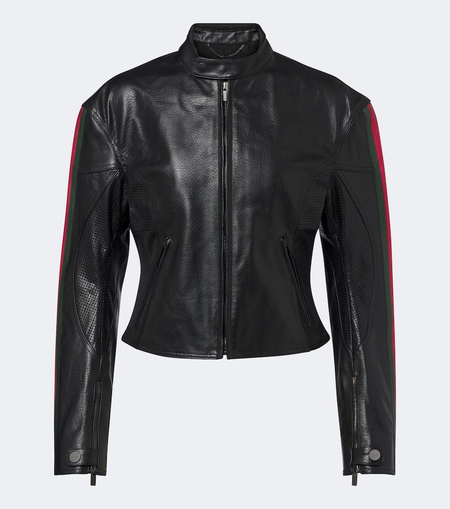gucci web stripe leather biker jacket