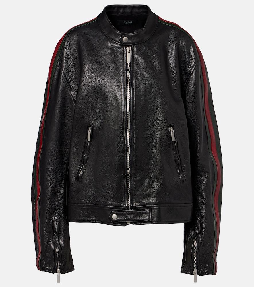 gucci web stripe leather biker jacket