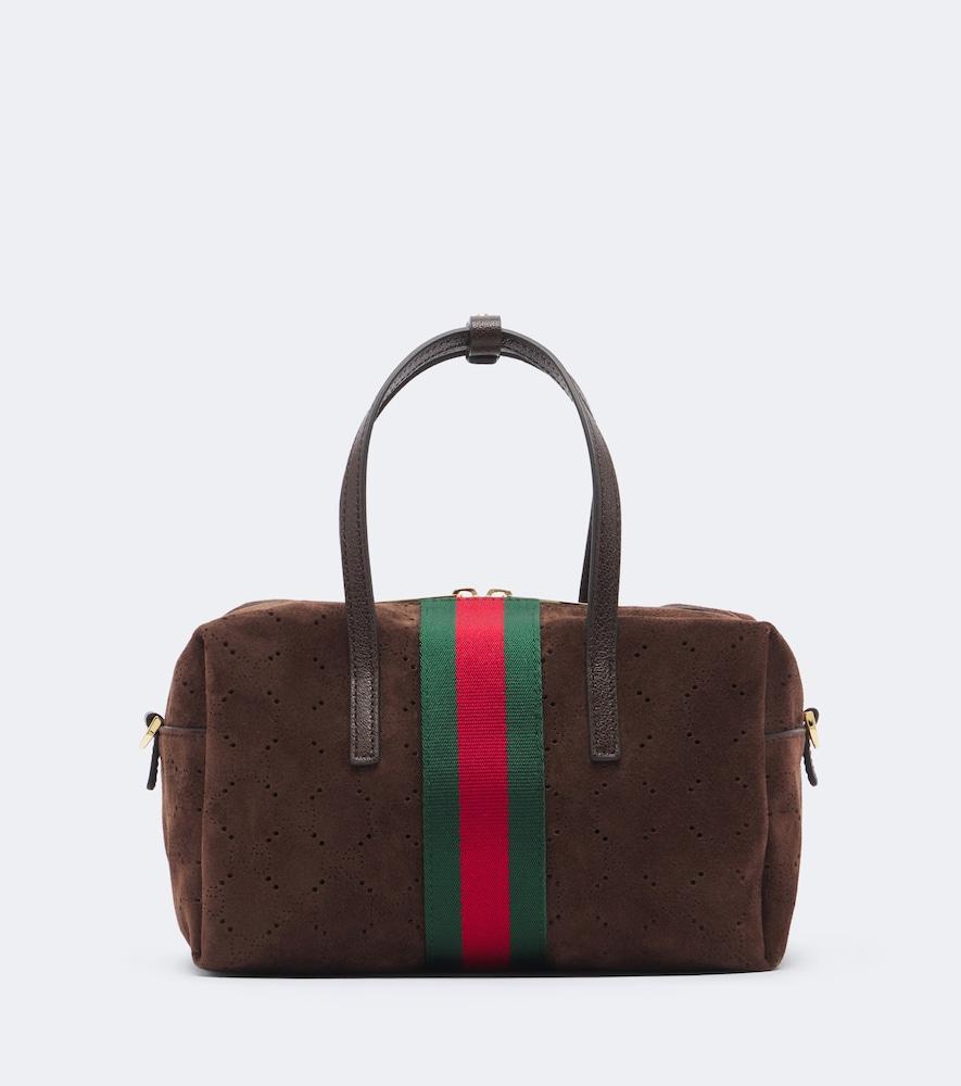 gucci web stripe small suede top-handle bag