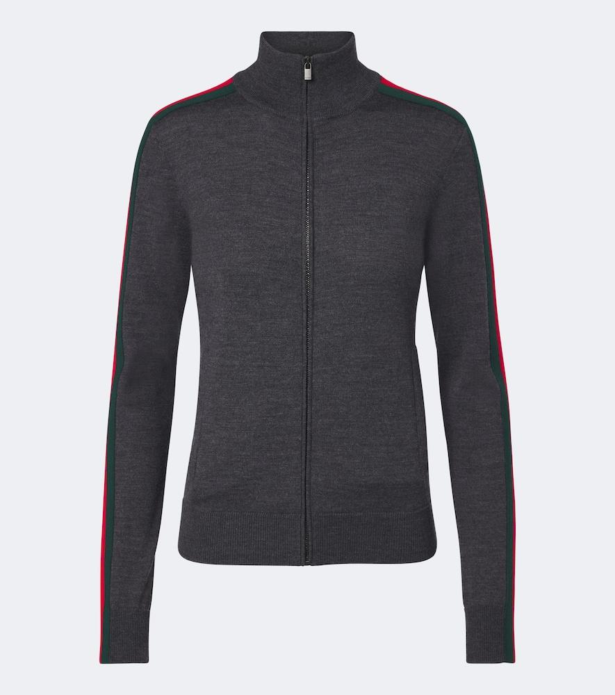 gucci web stripe wool zip-up cardigan
