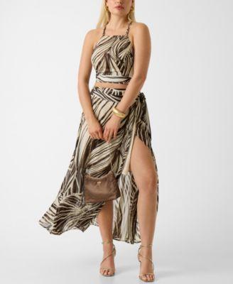 guess womens gaelle printed sleeveless crop top new romana printed maxi skirt