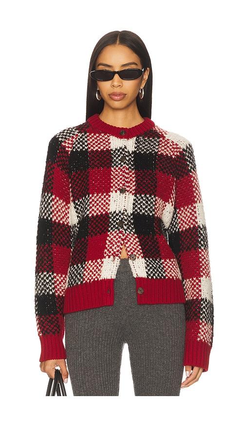guest in residence buffalo plaid cardigan in red. - size l (also in xl)