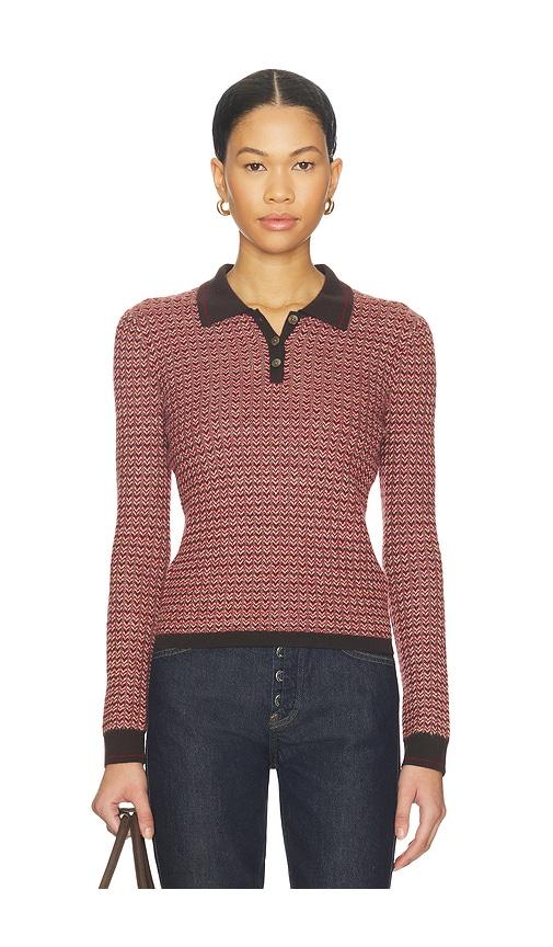 guest in residence chevron long sleeve shrunken polo top in brown,red. - size xl (also in xs)