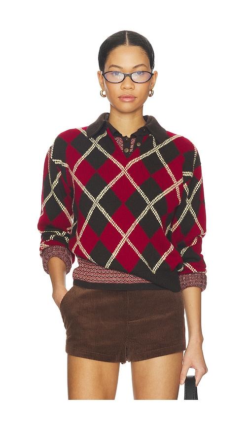 guest in residence collegiate argyle polo top in brown,red. - size l (also in s)