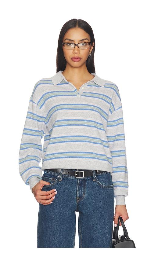 guest in residence collegiate stripe polo in light grey,blue. - size l (also in m, s, xs)