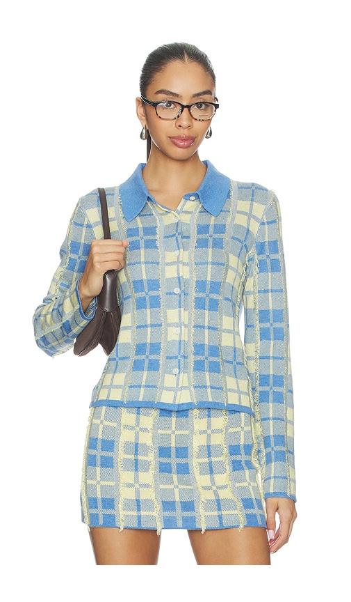 guest in residence fringe plaid elle shirt in blue,lemon. - size l (also in s, xs, m)