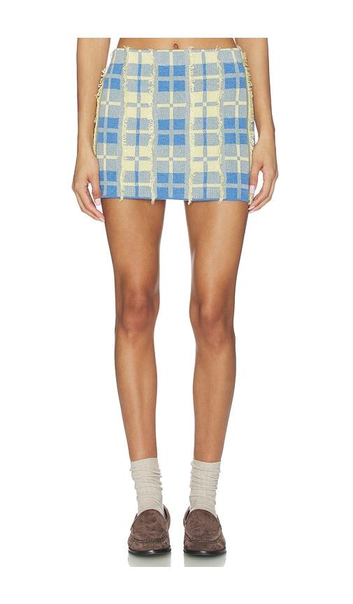 guest in residence fringe plaid mini skirt in blue,lemon. - size l (also in s, xs, m)