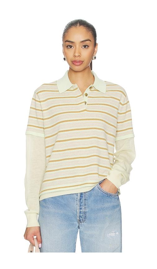 guest in residence layered stripe rugby in mint,brown. - size m (also in s)