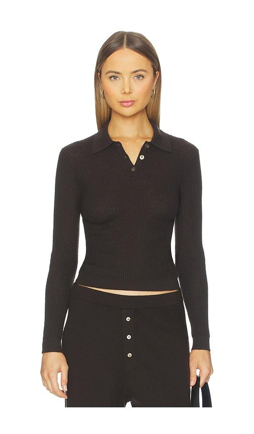 guest in residence long sleeve shrunken polo top in chocolate. - size l (also in m, xl)
