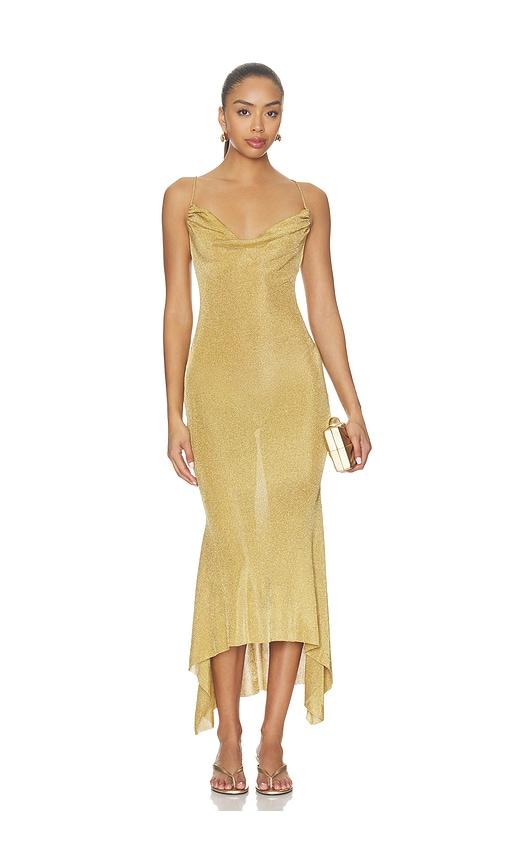 guizio elsie cowl neck dress in metallic gold. - size l (also in xs, s, m)