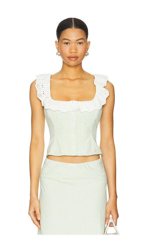 guizio gingham paloma lace top in green. - size m (also in s)