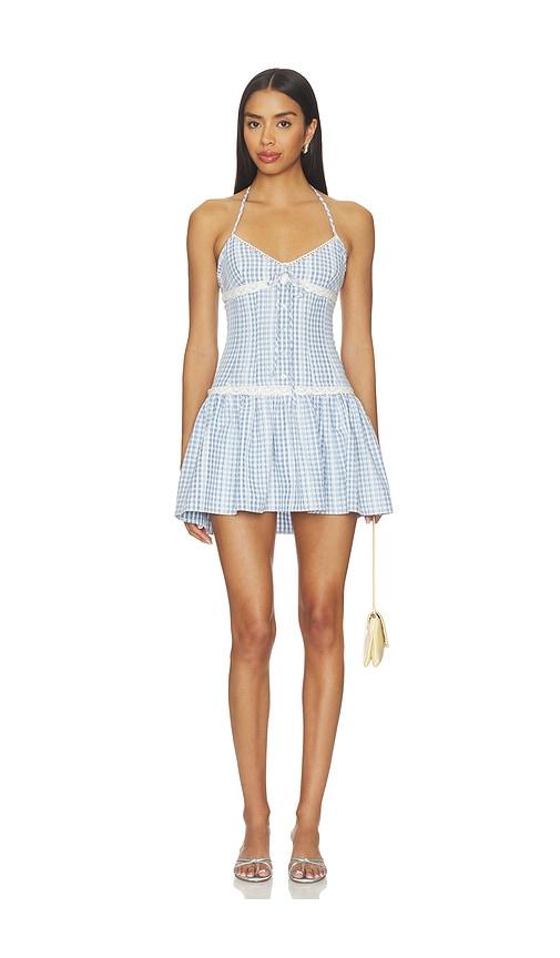 guizio marini gingham mini dress in baby blue. - size s (also in xs)