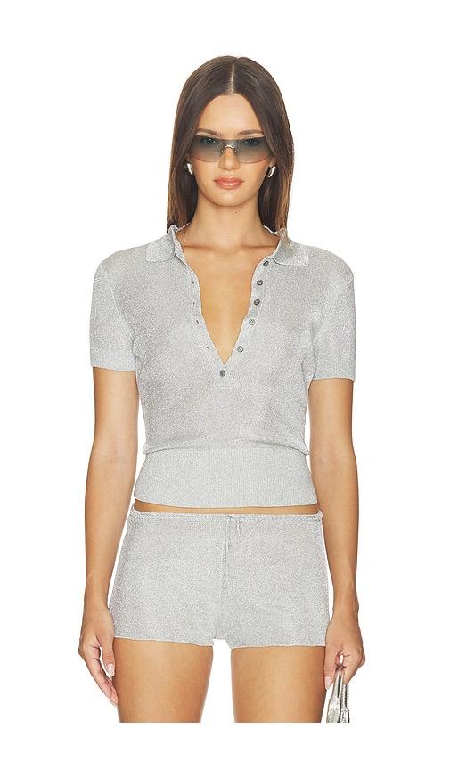 guizio mateo polo top in metallic silver, grey. - size l (also in s, m)