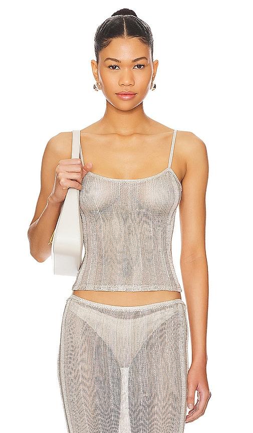 guizio slinky rib knit tank in metallic silver. - size l (also in xxs, xl)