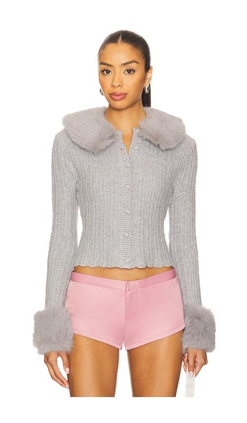 guizio x revolve heart faux fur knit cardigan in grey. - size s (also in xs)