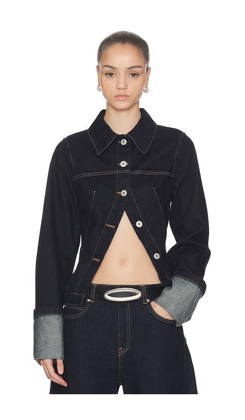haelo cinch back trucker jacket in blue. - size m (also in xs, xxs)