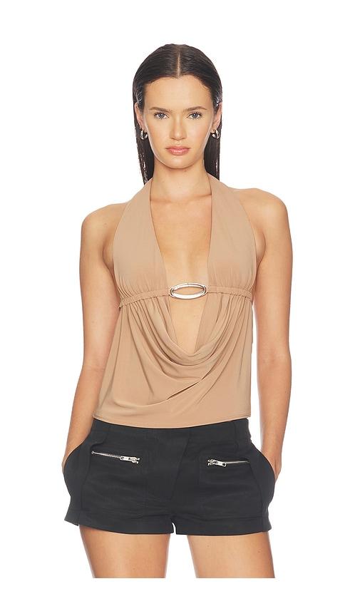haelo cowl halter top in taupe. - size l (also in m, s, xl, xs, xxs)