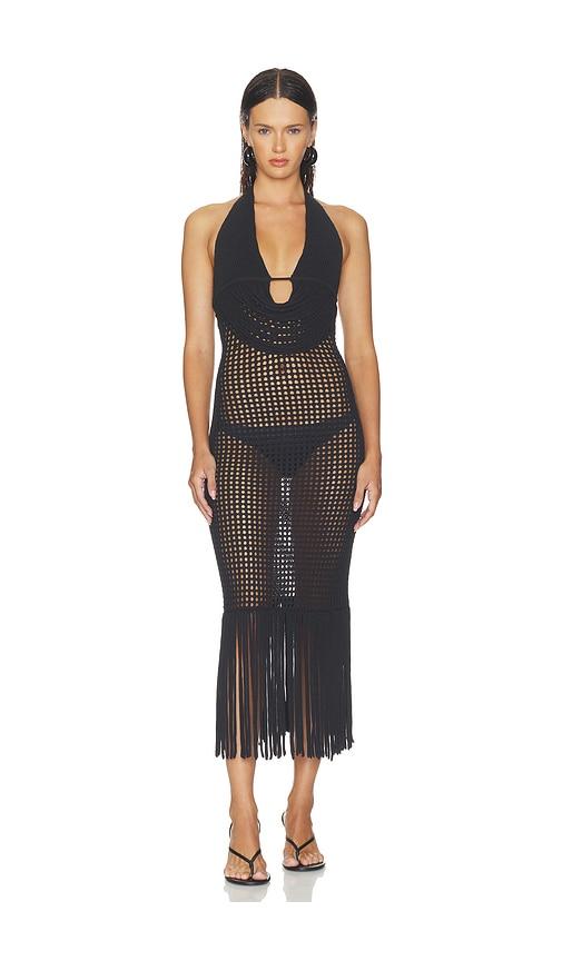 haelo double two-toned fringe dress in black. - size l (also in s, m, xl)