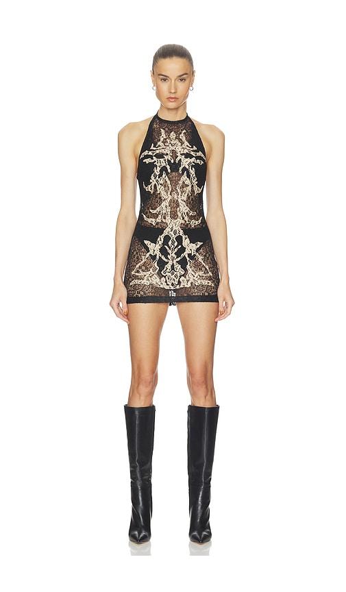 haelo feather lace mini dress in black. - size l (also in s, m, xl)