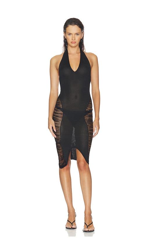 haelo fringe mini dress in black. - size l (also in s, xs, m)