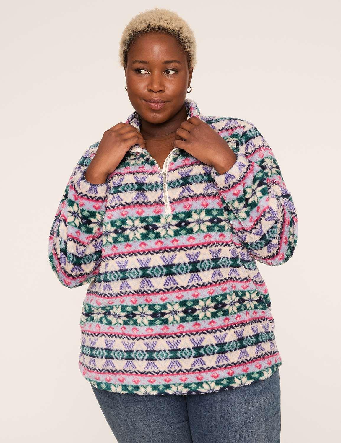 half-zip sherpa mock-neck top