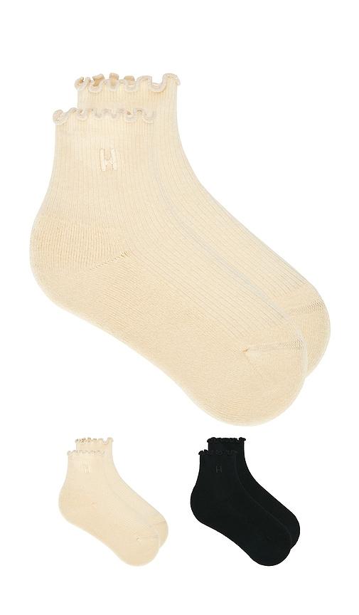 halfdays 2 pack ruffle sock in beige,black. - size m/l (also in xs/s)