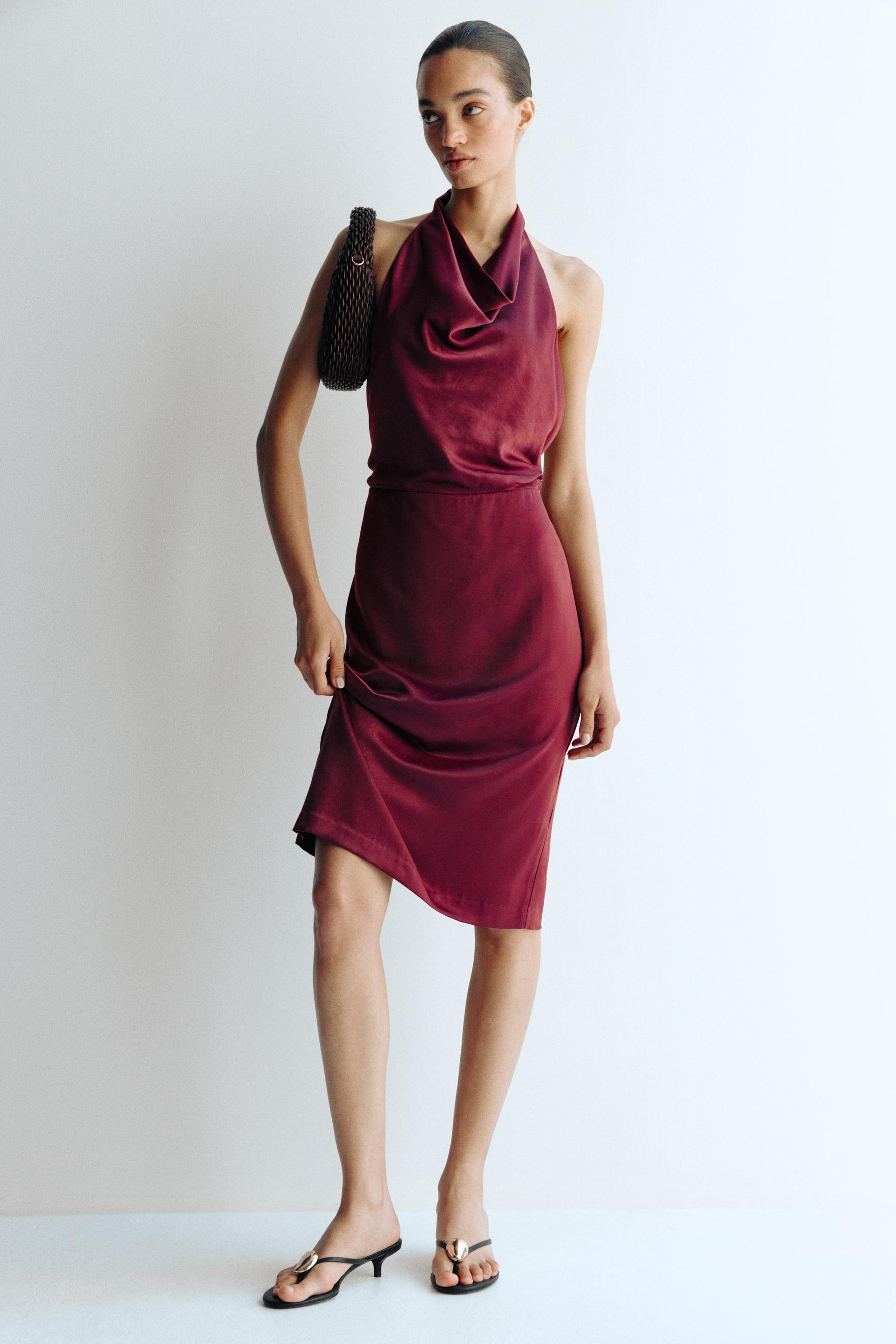 halterneck satin dress