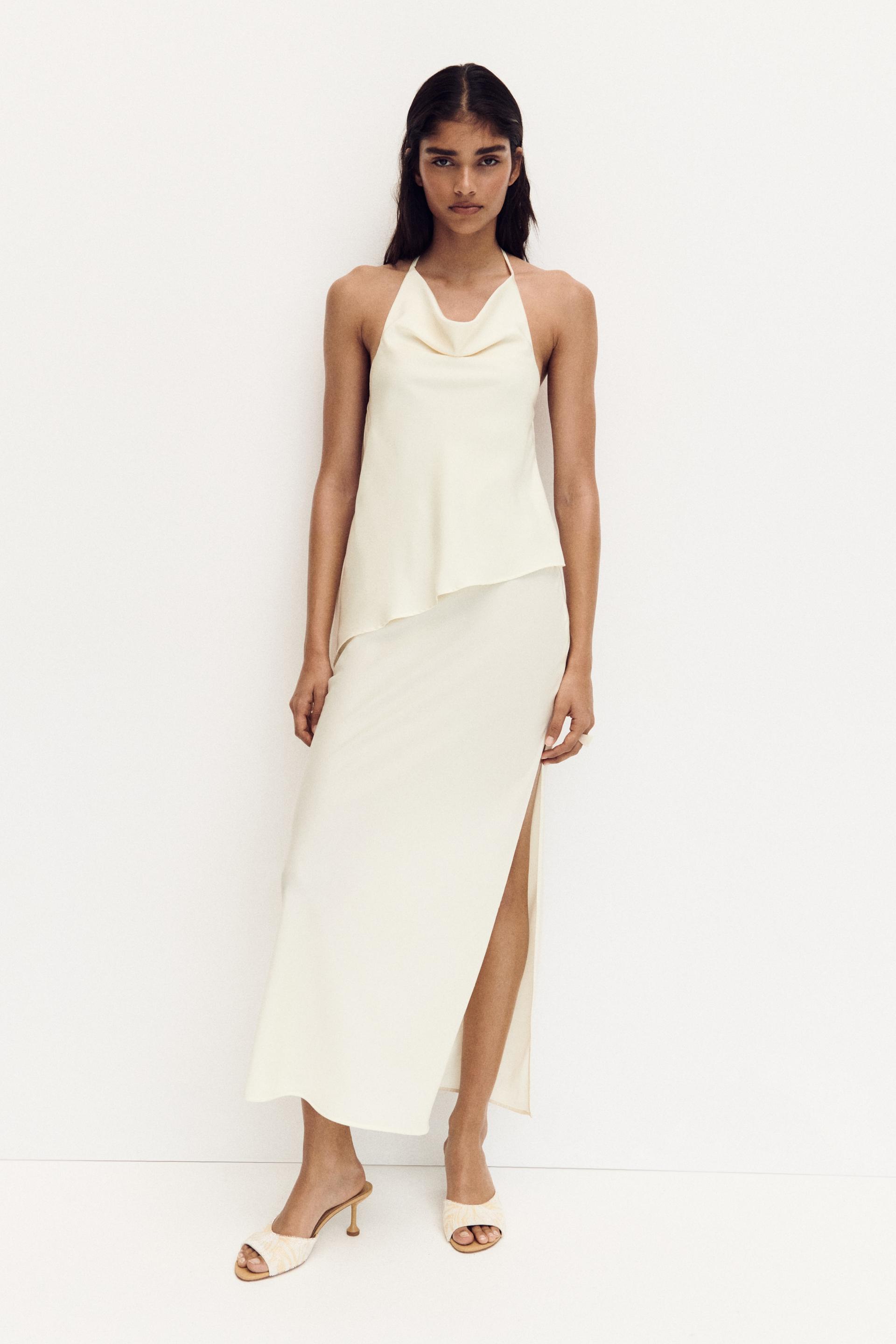 halterneck satin dress