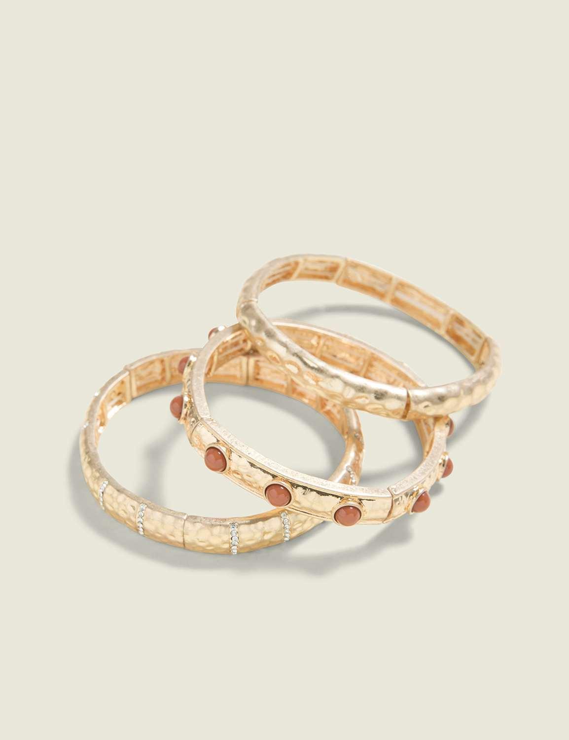 hammered goldtone stretch bracelet 3-pack