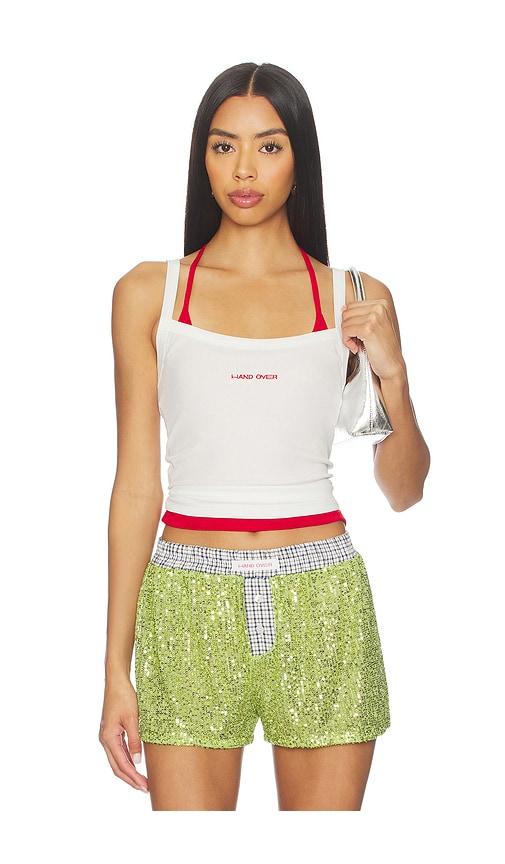 hand over matt tank top in white. - size l (also in m)