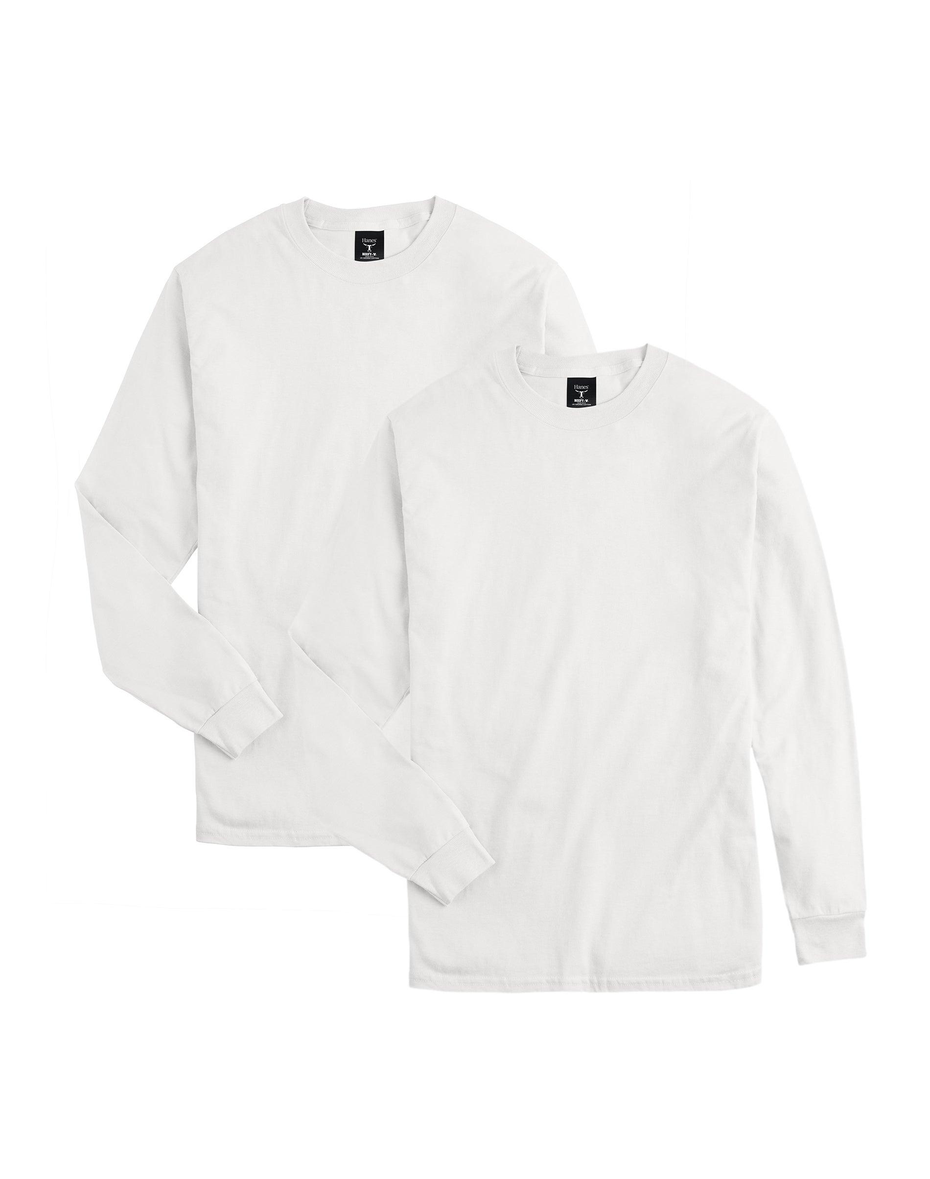 hanes beefy-t unisex long-sleeve t-shirt, value 2-pack white s