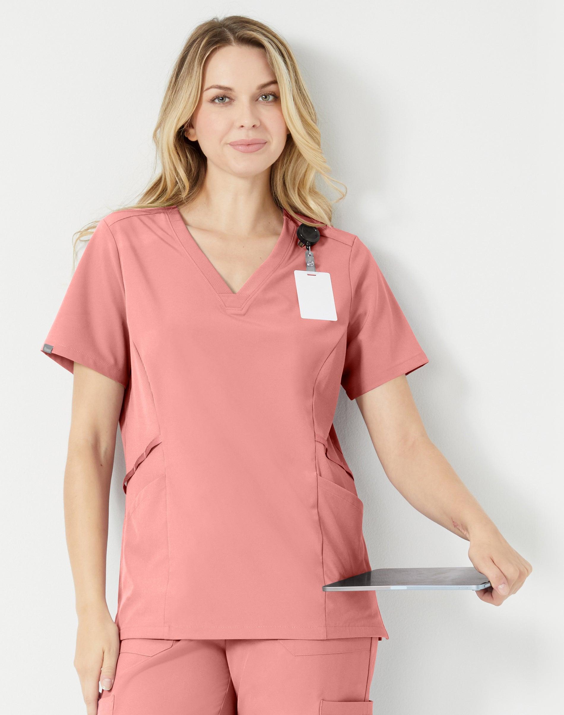 hanes comfort fit scrubs women's scrub top rose ranch pink xs