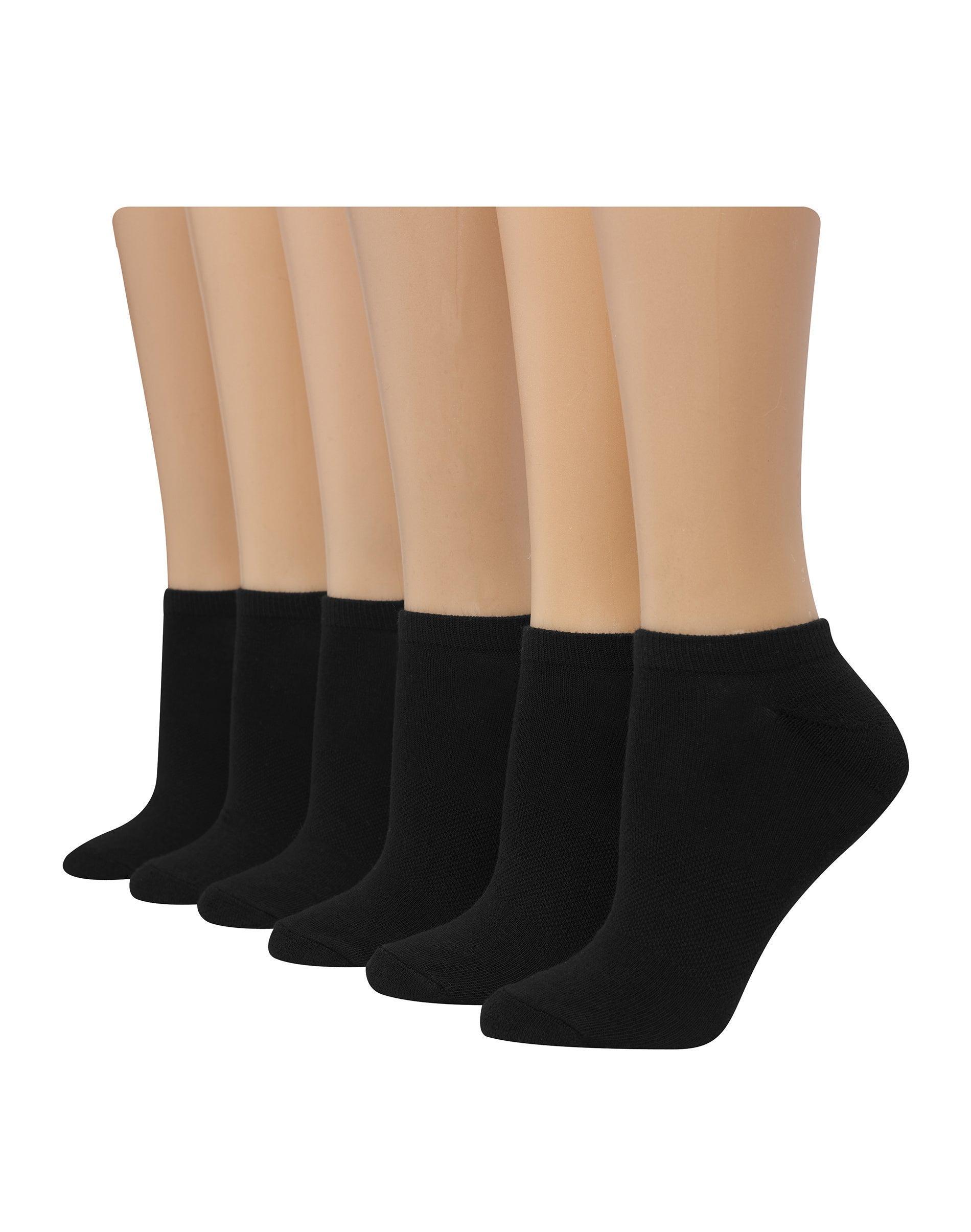 hanes comfort fit women's no-show socks, 6-pairs black 5-9